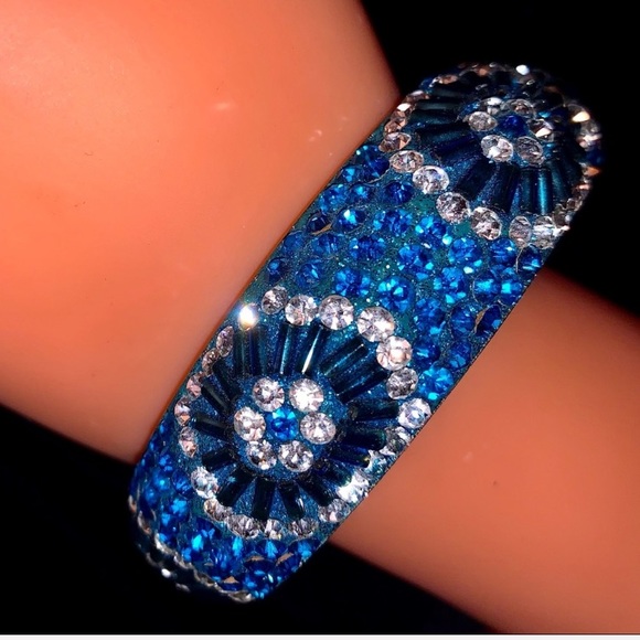 Dramatic & Dazzling Handmade Crystal Blue Bangle - Bracelet - Picture 9 of 16